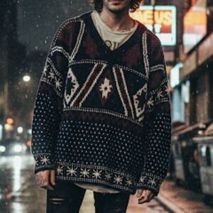 Vintage 80s Woolrich Christmas Sweater Size XL Chunky Knit Wool Fair Isle Unisex